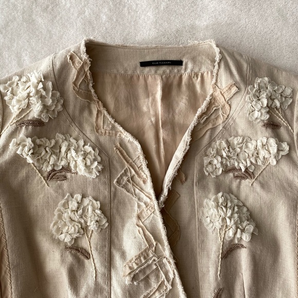 Elie Tahari crop floral appliqué linen jacket - Picture 3 of 6